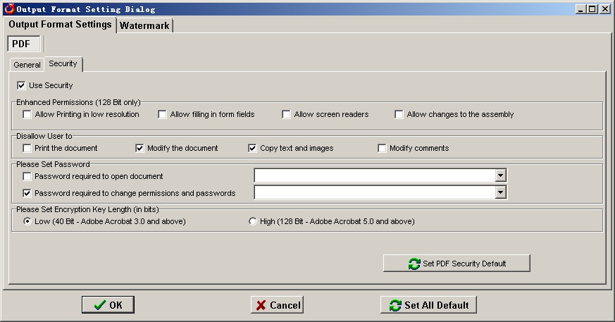 pdf security setting