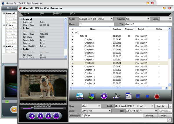 It is the screenshot of iMacsoft DVD to iPod Suite